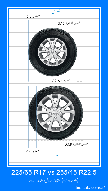 225/65 R17 vs 265/45 R22.5 مقارنة جانبية لإطارات السيارات بالبوصة
