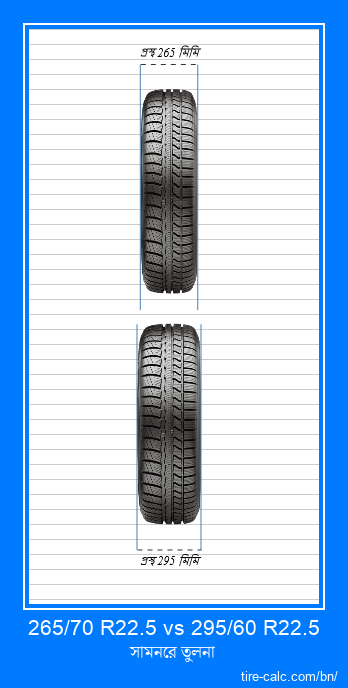 265/70 R22.5 vs 295/60 R22.5 সেন্টিমিটারে গাড়ির টায়ারের সামনের তুলনা