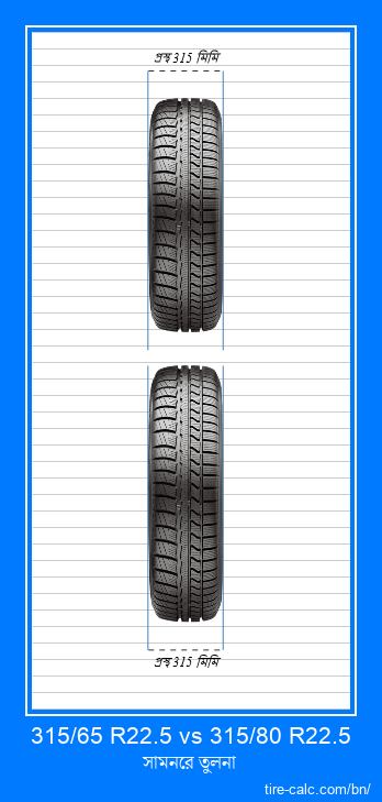 315/65 R22.5 vs 315/80 R22.5 সেন্টিমিটারে গাড়ির টায়ারের সামনের তুলনা
