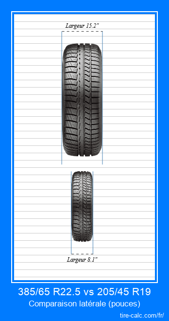 385/65 R22.5 vs 205/45 R19 comparaison frontale des pneus de voiture en pouces